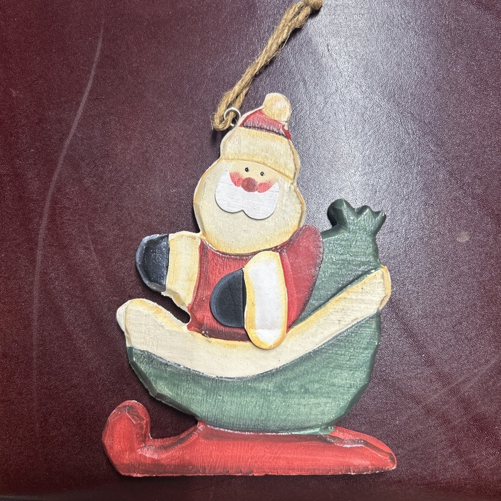 VTG Santa Claus Handcrafted Wood Wall Art Ornament Rustic Christmas Decoration
